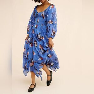 Free People Morning Glory Long Sleeve Maxi Dress Size Medium Asymmetrical Boho